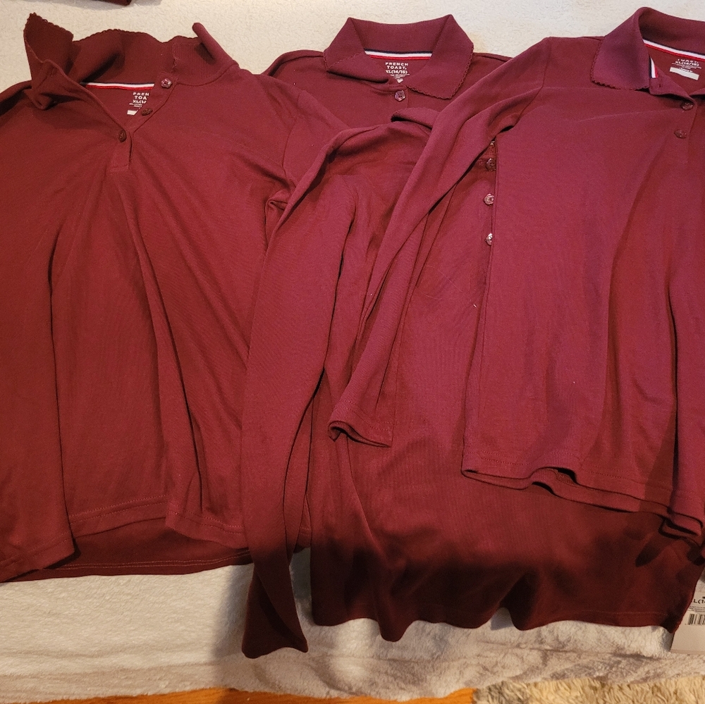 Long sleeve, burgundy shirts by French Toast. 4 included